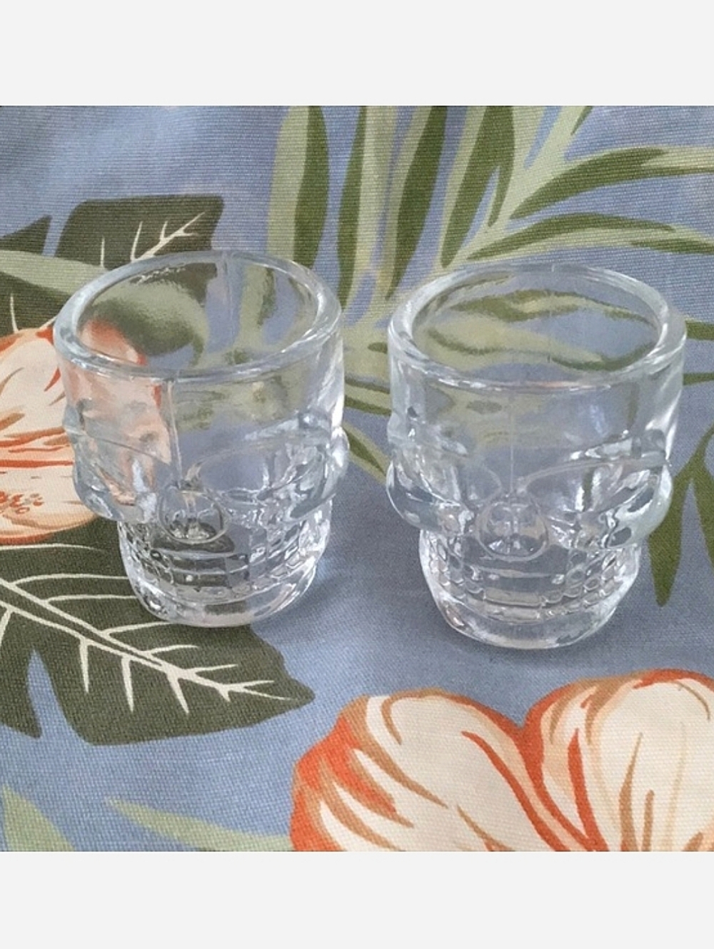 2 Tiki Skeleton Sugar Skull Halloween Glass Shot Glasses Skeleton NEW